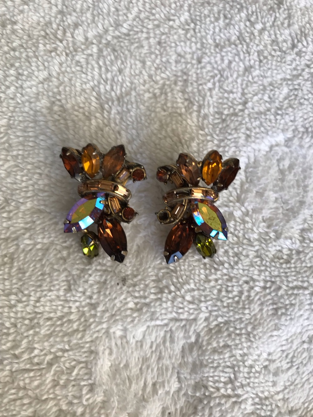 Aurora Crystal Clip-On Earrings in Amber and Iridescent Hues